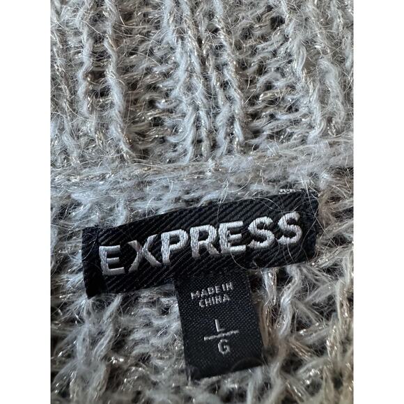 Mohair Cardigan Womens Large Gray Gold Metallic Cable Knit Shrug Sweater Express - Picture 6 of 10